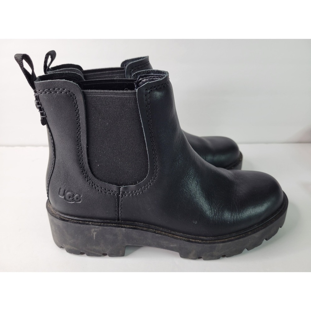 UGG Ashton Chelsea Waterproof Black Leather Lug Sole Boots 1115891 Womens 7.5 - Picture 3 of 7